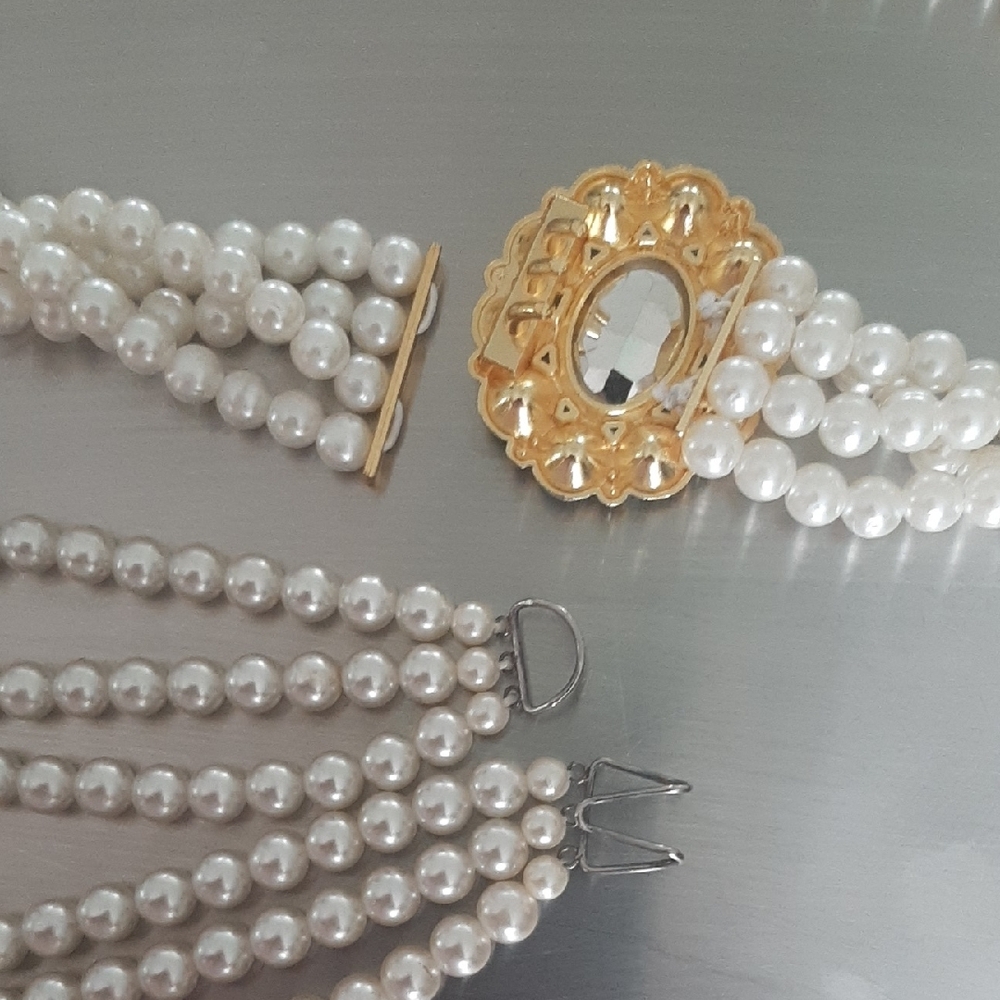 Faux Pearl BELT& VINTAGE NECKLACE📿Belt STRETCHES to 34". - Picture 2 of 5